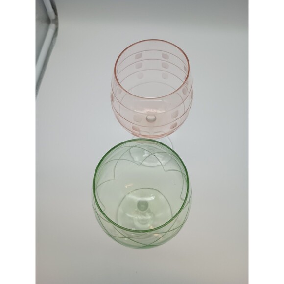 Mikasa Cheers Etched Wine Glasses Set Of 2 Pink Green 8.5" Balloon Red - Picture 4 of 6